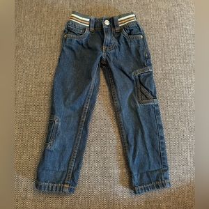 Kids Dark Blue Denim Jeans with Striped Elastic Waistband